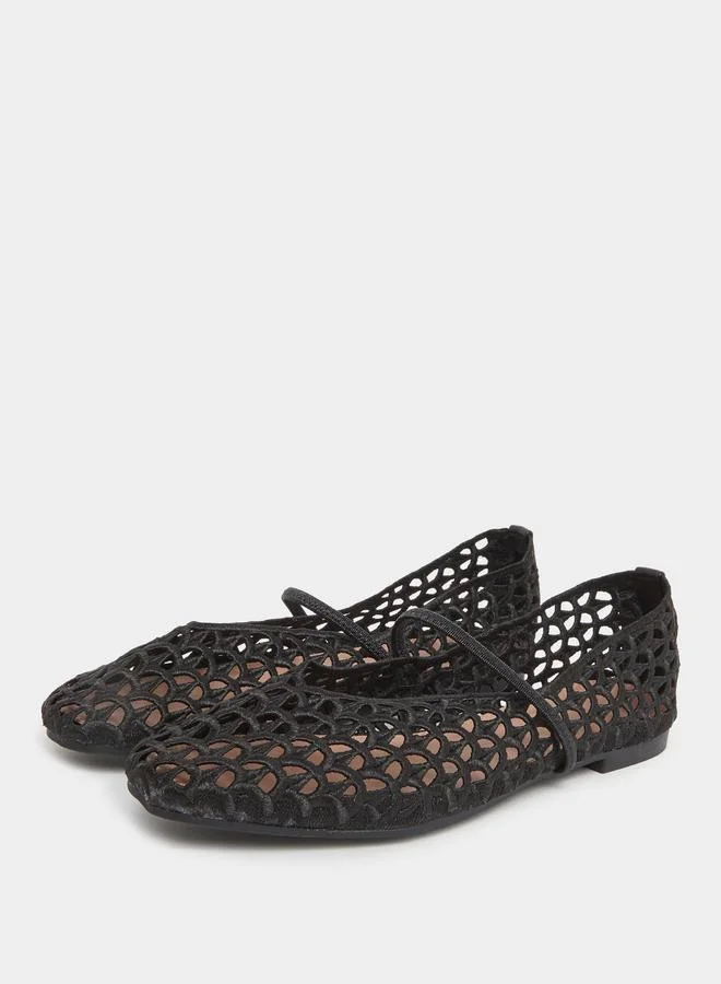 Styli Black Mesh Mary Jane Flats