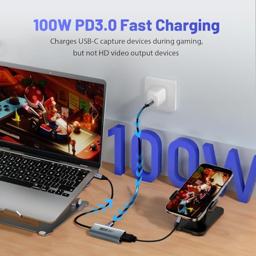 Guermok 4K USB3.0 Video Capture Card with PD 100W, 2K@30FPS or 1080P@60FPS HDMI to USB-A/C Capture Card for Streaming, Works with iPad Quest 3, MacOS, Switch2/1 PS5/4, Xbox, Camera, Silver - Image 2