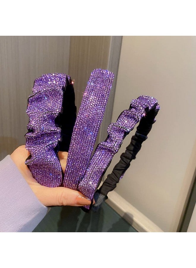 Wiwpar Rhinestone Headbands For Women Rhinestone Head Bands Wide Sparkly Hair Hoop Headbands Party Hair Accessories Purple (Style 3) - Image 1