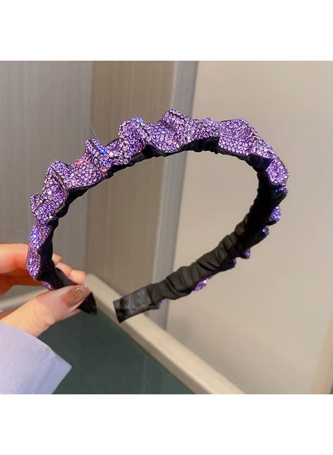 Wiwpar Rhinestone Headbands For Women Rhinestone Head Bands Wide Sparkly Hair Hoop Headbands Party Hair Accessories Purple (Style 3) - Image 2