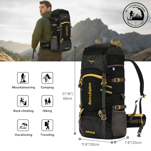 Impulse Rucksack Travel Bags for Men, Tourist Backpack for Hiking, Trekking Camping Thames Blue Bag with 1 Year Warranty, Cedar Black, 60 Litres - Image 2
