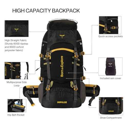 Impulse Rucksack Travel Bags for Men, Tourist Backpack for Hiking, Trekking Camping Thames Blue Bag with 1 Year Warranty, Cedar Black, 60 Litres - Image 4