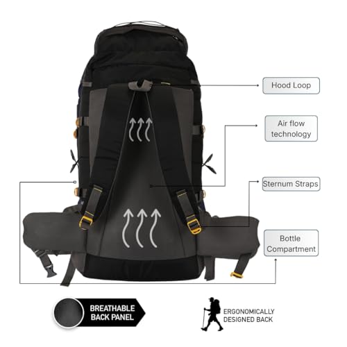 Impulse Rucksack Travel Bags for Men, Tourist Backpack for Hiking, Trekking Camping Thames Blue Bag with 1 Year Warranty, Cedar Black, 60 Litres - Image 5