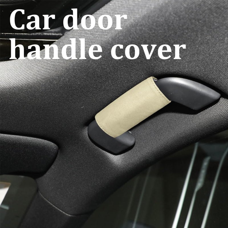 HEVLE 2PCS Car Inside Door Handle Protector, Car Handle Protector, Leather Anti-Scratch Car Handle Cover for Car Decorations, Universal Car Accessories Fits Car (Beige) - Image 3