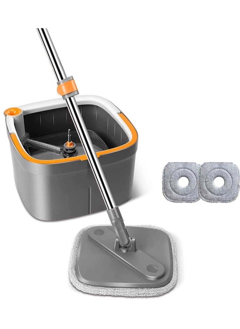 Floor Mop Set Spin Mop and Bucket Set with 2 Microfibre Mop Pads with Self-Separating Dirt and Fresh Water System Self-wringing 360° Rotating Square Mop Head