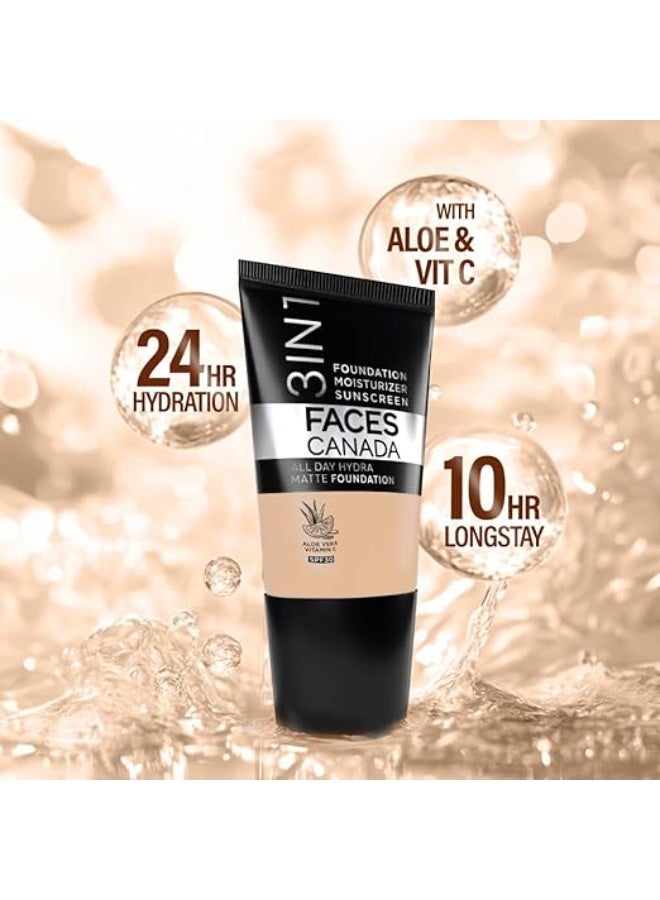 FACESCANADA Cream All Day Hydra Matte Foundation - Mini | 3in1 Foundation + Moisturizer + SPF 30 | 24 HR Aloe Hydration & Vitamin C | 10HR Wear | Medium to High Buildable Coverage | Rose Ivory(18 ml) - Image 2
