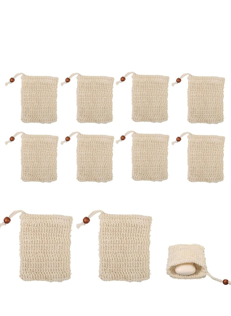 10 Pcs Soap Bag,Sisal Mesh Soap Bags with Drawstring,Natural Fiber Organic Soft Soap Saver Pouch for Shower Flannel Durable Soap Bar Holder,for Foaming Drying Soaps,Soap Travel Case Scrubber(Brown)  - Image 1