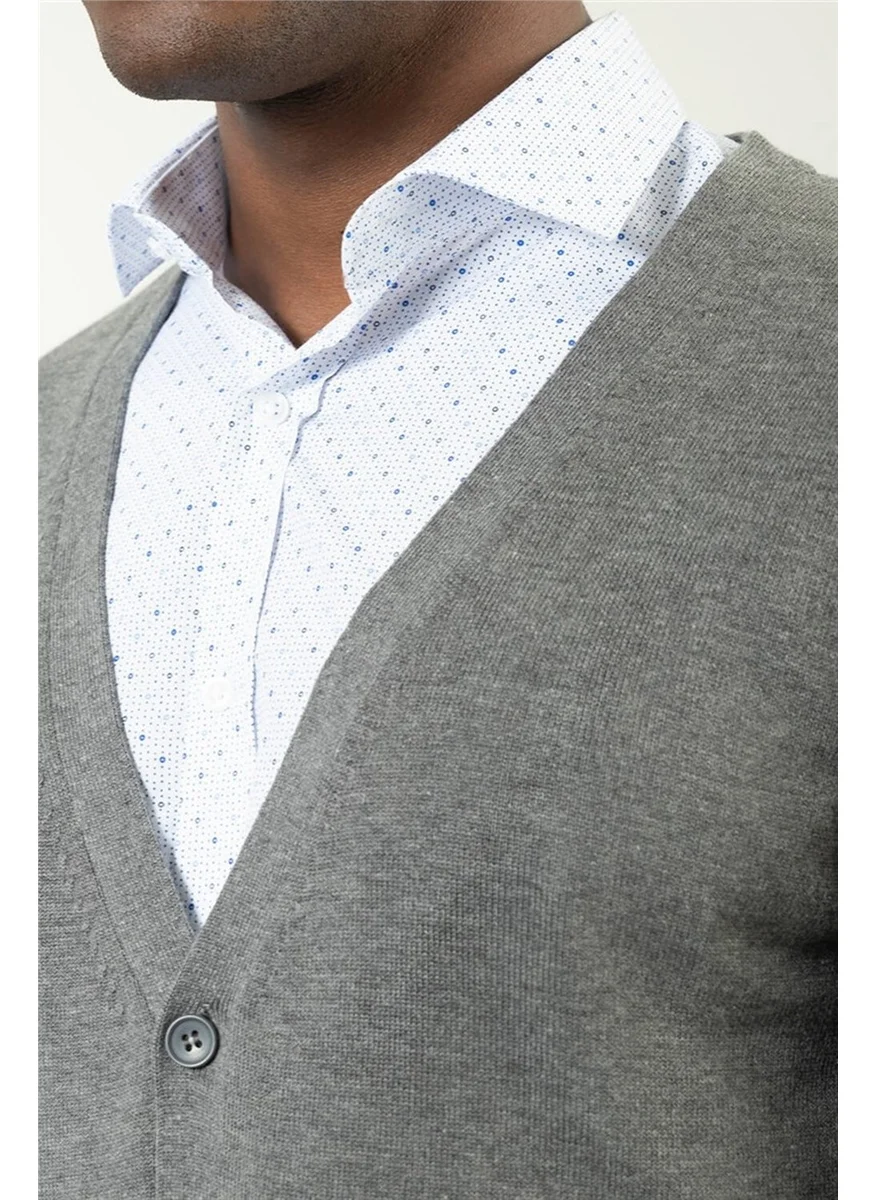 تودورس Plain Grey Buttoned Men's Cardigan
