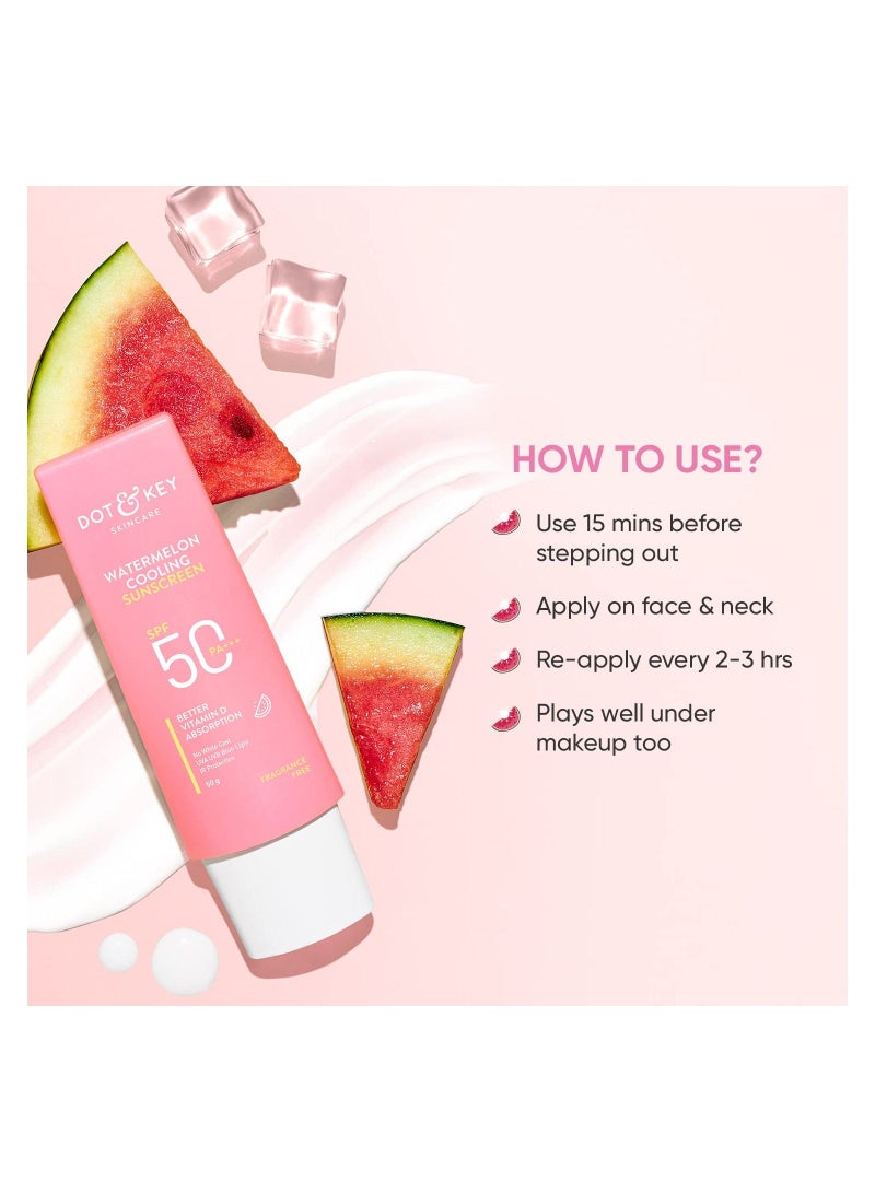 Dot & Key Watermelon Hyaluronic Cooling Sunscreen SPF 50 For Moisturized Skin UV Blue Light Protection Lightweight 50gm - Image 3