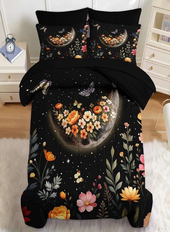 Nesker Comforter Set Queen Size, Moon Witchy Floral Flowers 7 Pcs Bedding for Kids and Adults, Dreamy Moonlit Butterfly Bed Sheet Sets with Fitted Sheet 2 Pillowcases & 2 Shams - Image 1