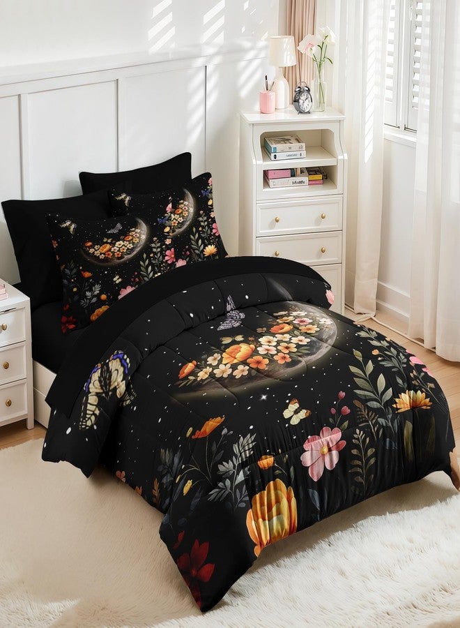Nesker Comforter Set Queen Size, Moon Witchy Floral Flowers 7 Pcs Bedding for Kids and Adults, Dreamy Moonlit Butterfly Bed Sheet Sets with Fitted Sheet 2 Pillowcases & 2 Shams - Image 2
