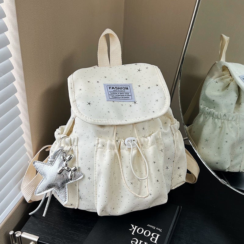 Cute Star Print Canvas Backpack for Women - Image 2