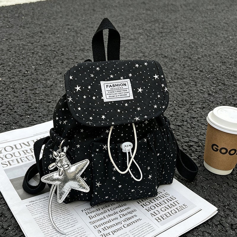 Cute Star Print Canvas Backpack for Women - Image 5