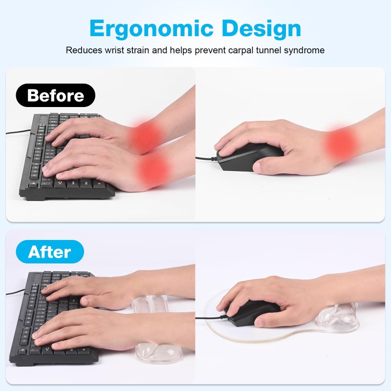 Laokiiy Gel Mouse pad & Keyboard Wrist Rest Set, Ergonomic Keyboard and Mousepad with Wrist Support, Keyboards Wrist Rest, Computer Keyboards Pad, Cooling Gel Clear - Image 2