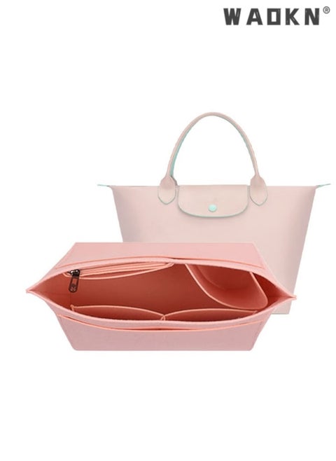 Inner Tank Short Handle Small Storage Bun Dumpling Bun Felt Makeup Bun Multi Pocket Felt Handbag Organizer, Folding Tote Bag organizer insert, for Insert Wallet Organizer, Small, Pink
