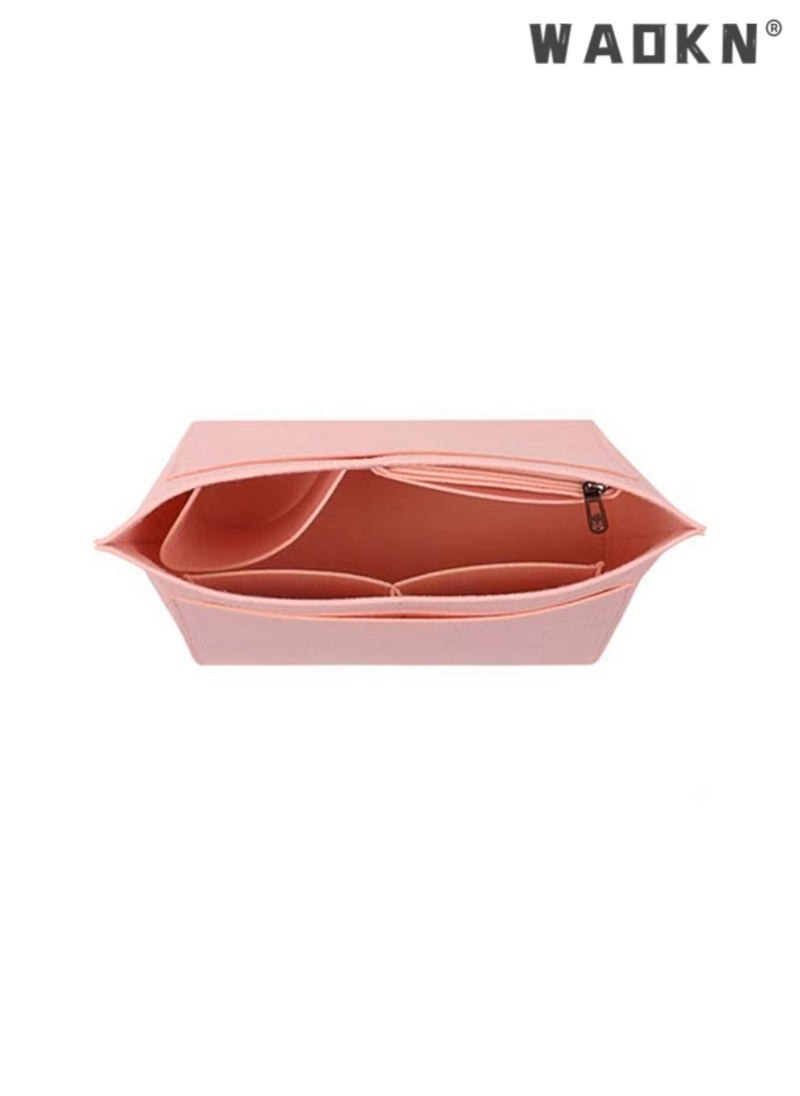 Inner Tank Short Handle Small Storage Bun Dumpling Bun Felt Makeup Bun Multi Pocket Felt Handbag Organizer, Folding Tote Bag organizer insert, for Insert Wallet Organizer, Small, Pink