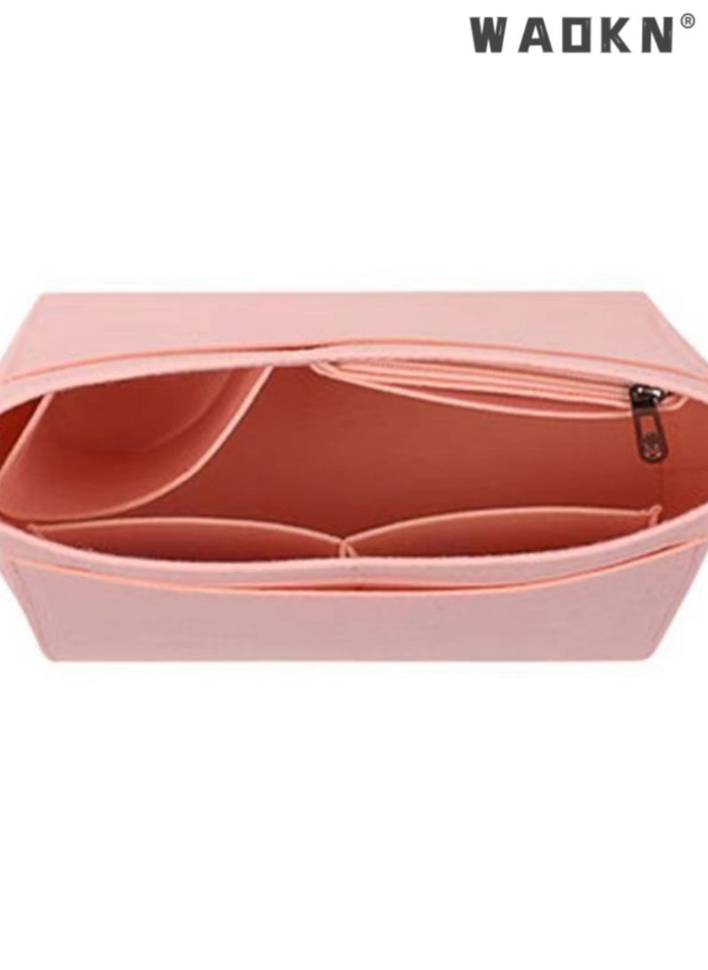 Inner Tank Short Handle Small Storage Bun Dumpling Bun Felt Makeup Bun Multi Pocket Felt Handbag Organizer, Folding Tote Bag organizer insert, for Insert Wallet Organizer, Small, Pink