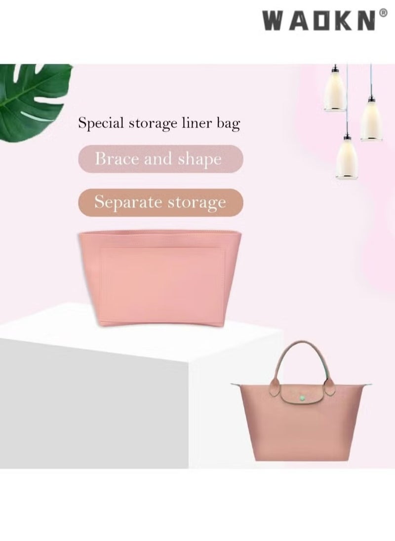 Inner Tank Short Handle Small Storage Bun Dumpling Bun Felt Makeup Bun Multi Pocket Felt Handbag Organizer, Folding Tote Bag organizer insert, for Insert Wallet Organizer, Small, Pink