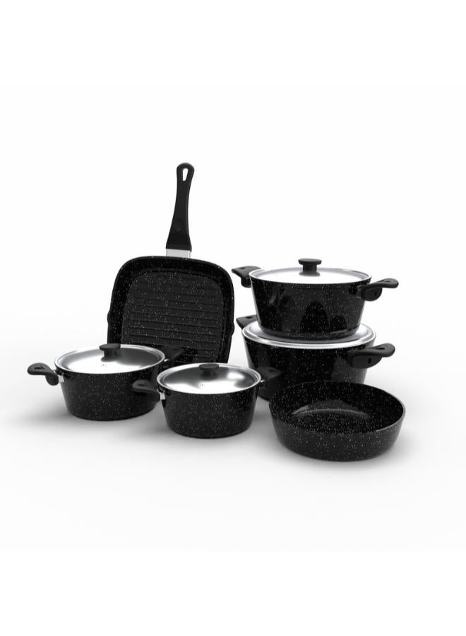 Top Chef Granite 10 Pieces set (pot18-20-24-28-Grill28-tray26)Black (Suitable For Induction) - Image 2