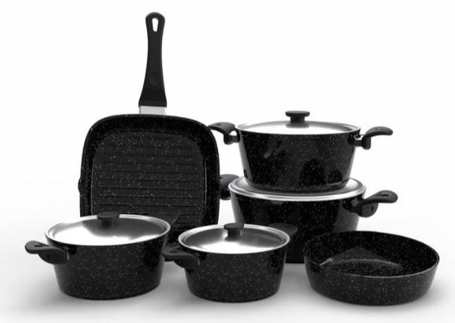 Top Chef Granite 10 Pieces set (pot18-20-24-28-Grill28-tray26)Black (Suitable For Induction) - Image 1