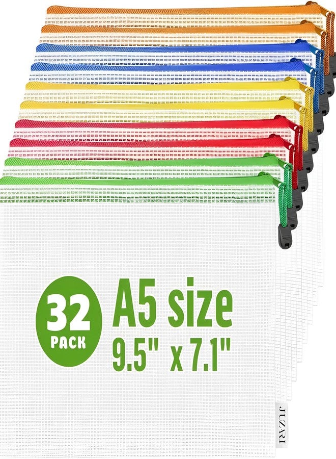 JUZARI 32 Pack A5 Mesh Zipper Pouch Bags - Small Plastic Zipper Pouches for Organizing 7x9 - Mesh Pouch with Zippers Bags for Organizing - Zippered Bag for Office Supplies Travel Accessories Receipts Makeup - Image 1
