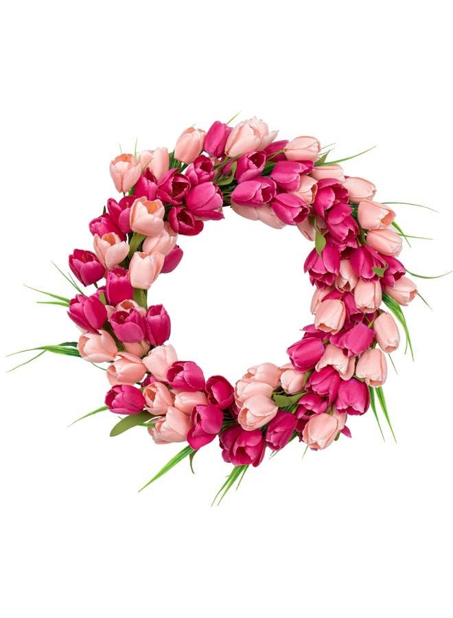 Yawwind Valentines Day Wreaths for Front Door 18 Inch Valentine Door Wreath Tulip Wreath with Daisy and Foam Heart - Image 1