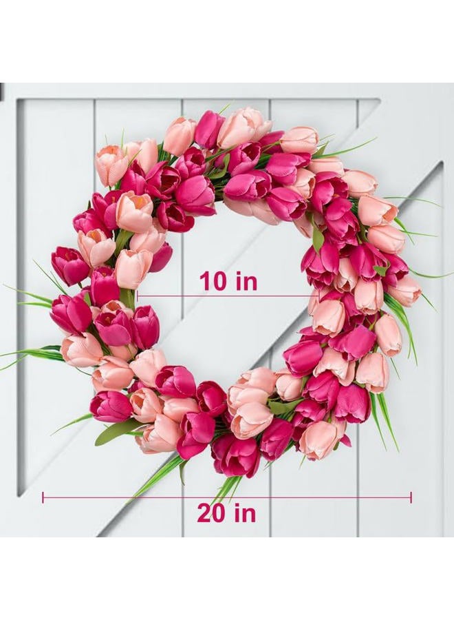 Yawwind Valentines Day Wreaths for Front Door 18 Inch Valentine Door Wreath Tulip Wreath with Daisy and Foam Heart - Image 5