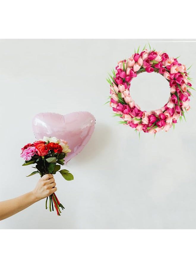 Yawwind Valentines Day Wreaths for Front Door 18 Inch Valentine Door Wreath Tulip Wreath with Daisy and Foam Heart - Image 3