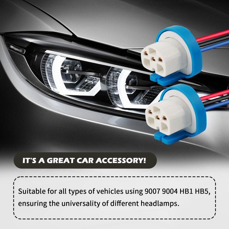 YGDMD 2PCS Headlight Wiring Harness,9007 9004 HB1 HB5 3 Pin Ceramic Headlight Connector Plug Replacement,Universal High Tempreture Resistant Headlights Socket Car Accessories - Image 3