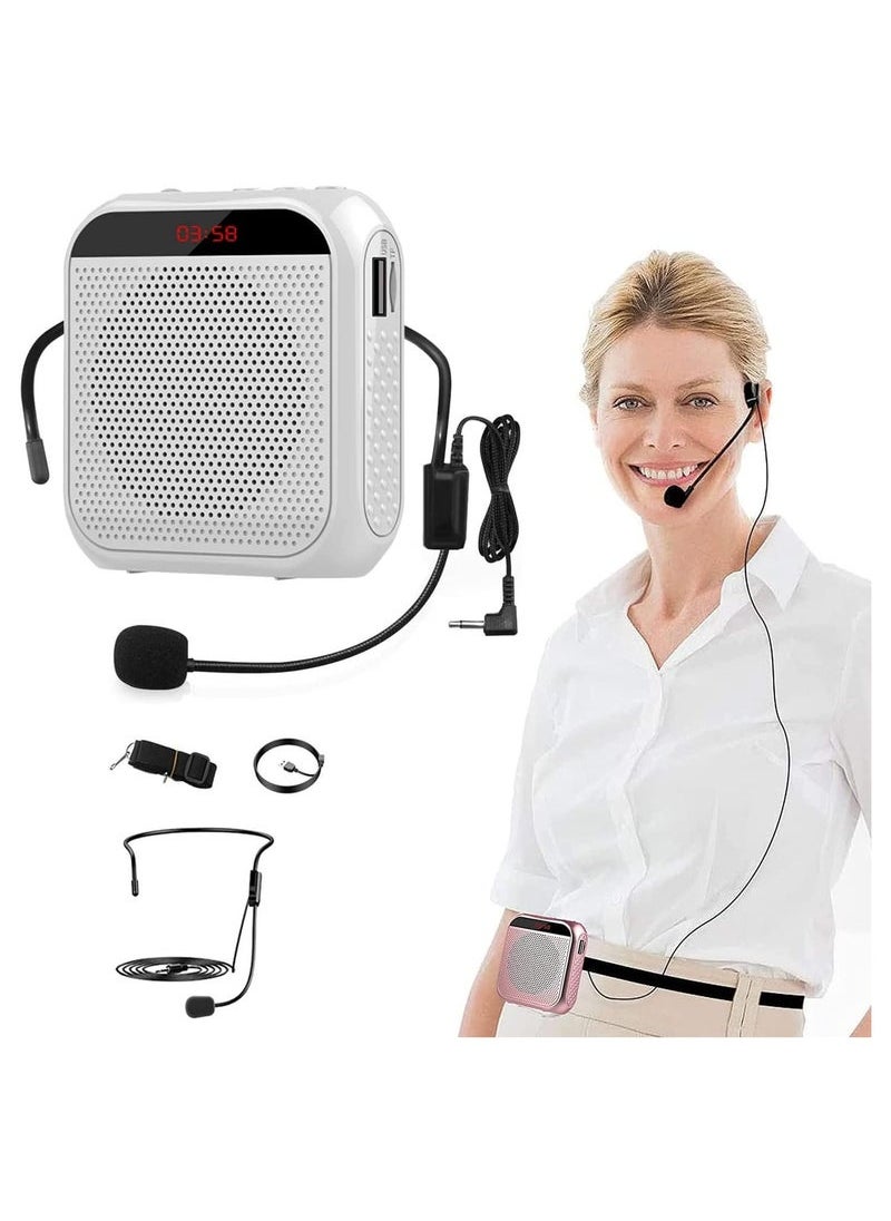 Generic Voice Amplifier with Wired Microphone Headset, Portable Rechargeable PA System Speaker Personal Microphone Speech Amplifier, Loudspeaker for Teachers, Tour Guides/Coaches Metting/Yoga/Fitness (White)  - Image 1