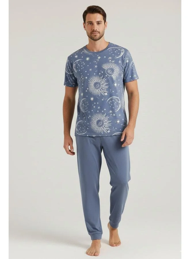 Aytuğ Indigo Cotton Short Sleeve Pajama Set