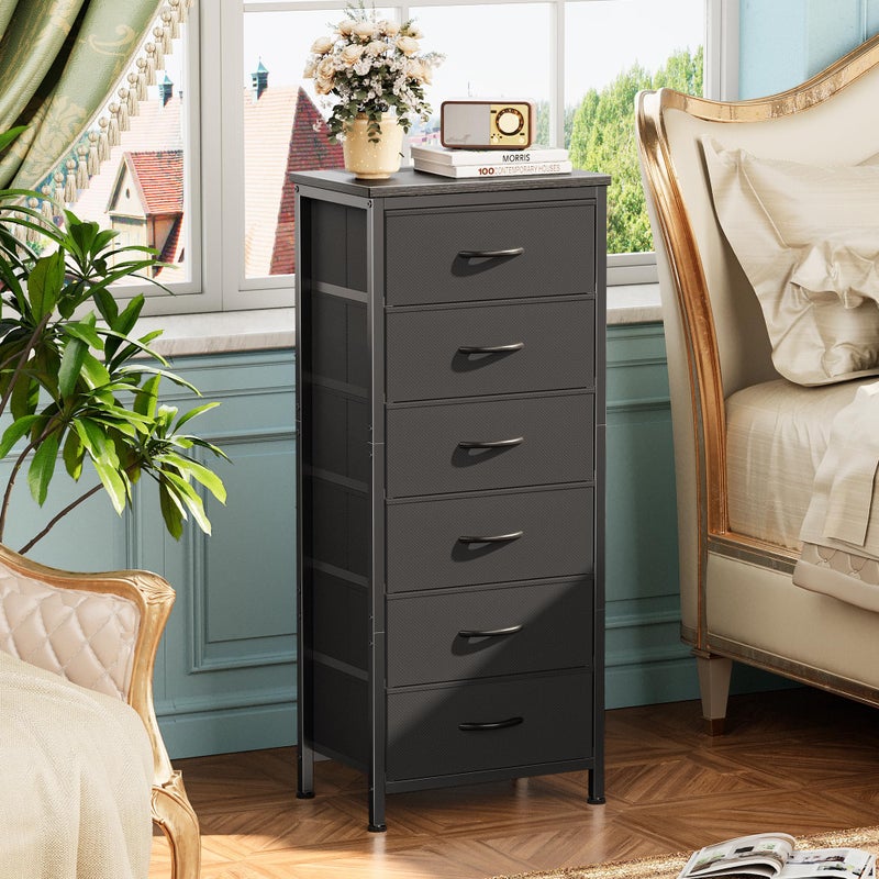 Huuger 43.3 Inch Tall Dresser for Bedroom, 6 Drawer Night Stand & Chests of Drawers, Fabric Dresser for Closet, Bedroom, Nightstand, End Table with Metal Frame, Storage Tower with Fabric Bins, Black - Image 4