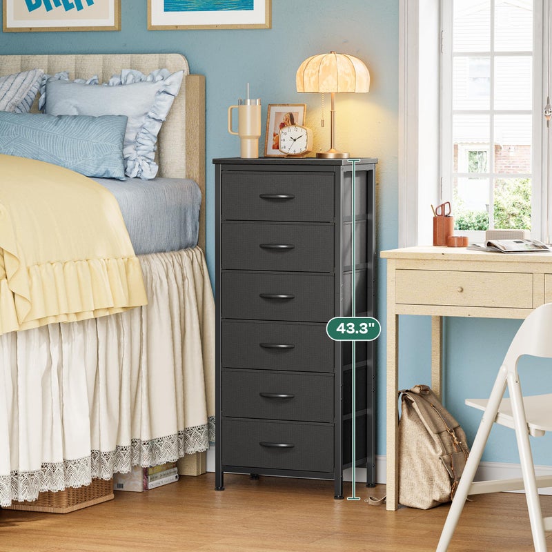 Huuger 43.3 Inch Tall Dresser for Bedroom, 6 Drawer Night Stand & Chests of Drawers, Fabric Dresser for Closet, Bedroom, Nightstand, End Table with Metal Frame, Storage Tower with Fabric Bins, Black - Image 2
