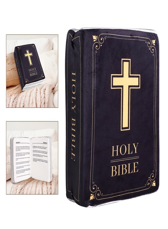 lasuroa Cozy Faith Bible Pillow, 13x8.66x3.54in Velvet Holy Bible Verse Pillow Scripture Pillow Plush That Opens Book Shape Faith Pillow Religious Party Favor Christening Easter Gift for Women Men(Black) - Image 1