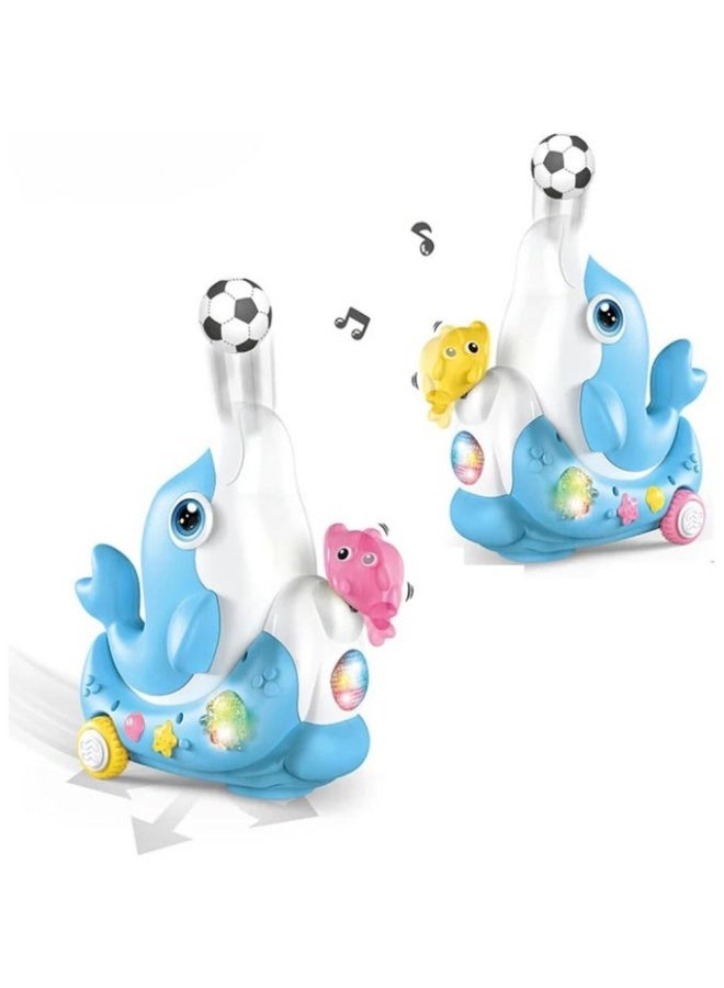 Dolphin toy with ball inflation function, bump and pop with music and cool lighting effects, cartoon animal design for kids by Kasuwa