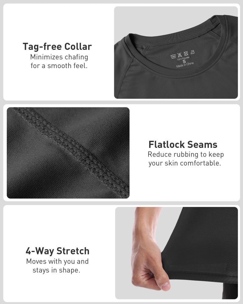 Roadbox Men's Rash Guard Short Sleeve, UPF 50+ UV Sun Protection Swim Shirts, Quick Dry Lightweight Water Surf Beach T-Shirt Black - Image 4