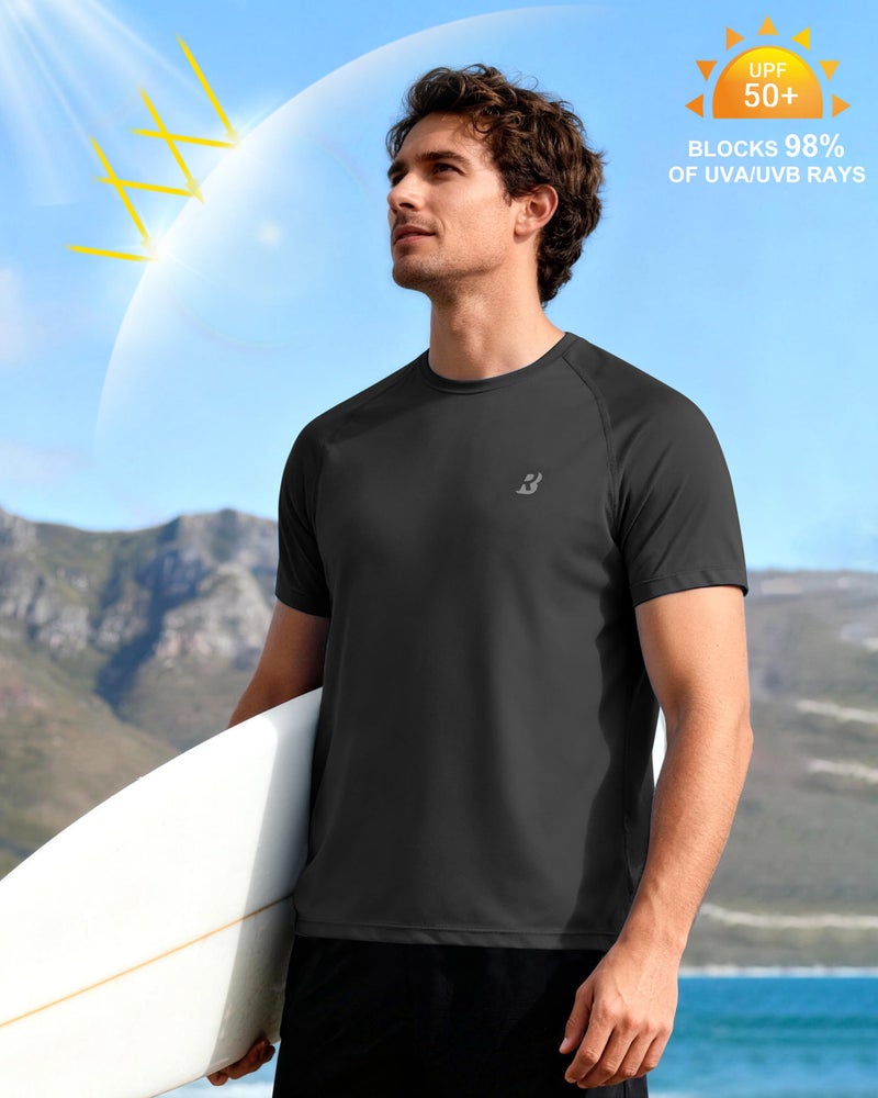 Roadbox Men's Rash Guard Short Sleeve, UPF 50+ UV Sun Protection Swim Shirts, Quick Dry Lightweight Water Surf Beach T-Shirt Black - Image 5