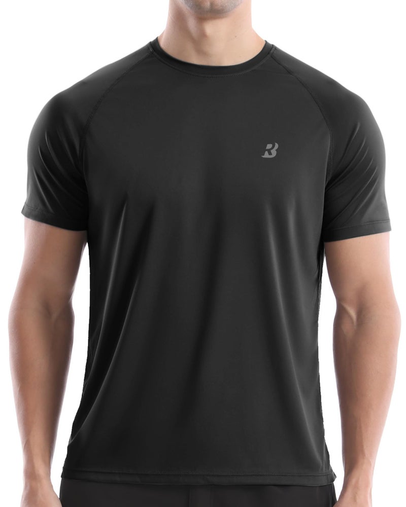 Roadbox Men's Rash Guard Short Sleeve, UPF 50+ UV Sun Protection Swim Shirts, Quick Dry Lightweight Water Surf Beach T-Shirt Black - Image 1