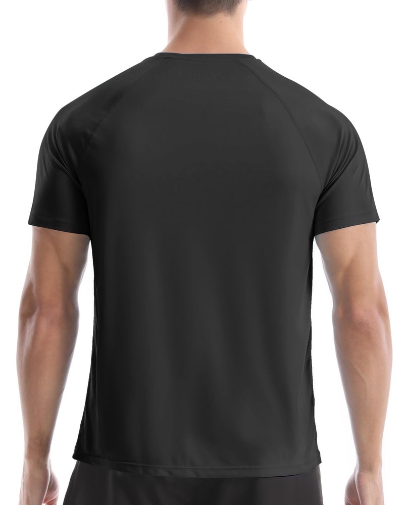 Roadbox Men's Rash Guard Short Sleeve, UPF 50+ UV Sun Protection Swim Shirts, Quick Dry Lightweight Water Surf Beach T-Shirt Black - Image 2