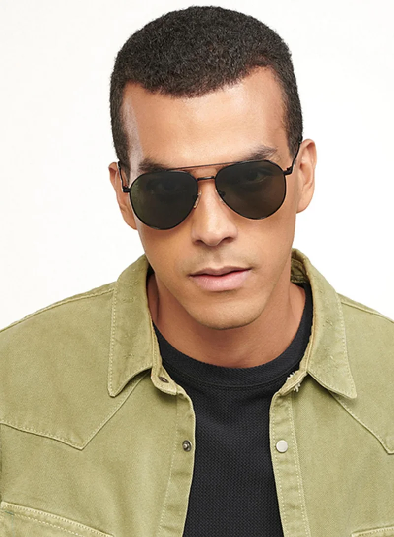 VINCENT CHASE Vincent Chase By Lenskart | Black Grey Full Rim Pilot Branded Latest and Stylish Sunglasses | Polarized and 100% UV Protected | Men & Women | Large | VC S13110