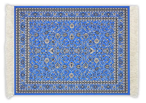 Infusion Oriental Rug Fringe-Trim Mouse Pad – Classic Blue Persian-Inspired Design, Non-Slip Backing, Elegant Desk Accessory - Image 1