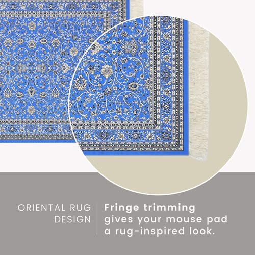 Infusion Oriental Rug Fringe-Trim Mouse Pad – Classic Blue Persian-Inspired Design, Non-Slip Backing, Elegant Desk Accessory - Image 3