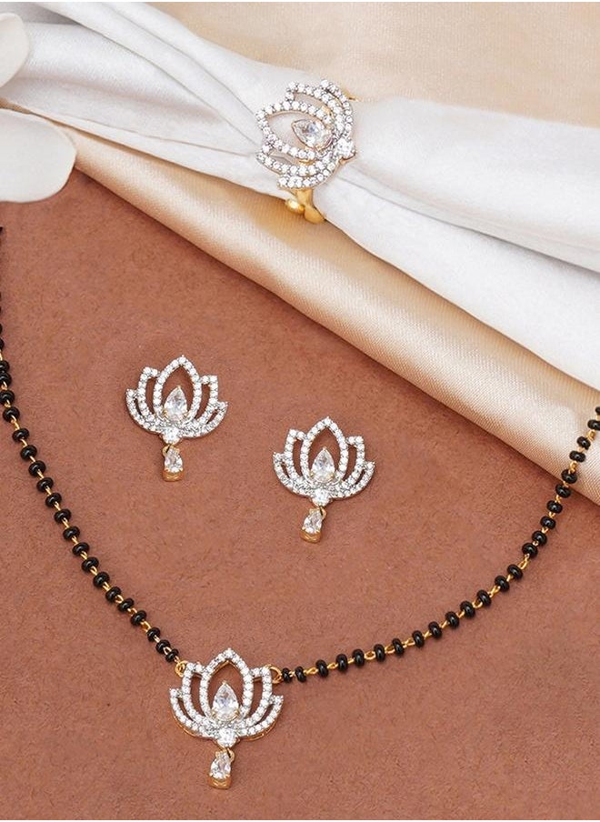 VOYLLA - Sparkling Essentials Gold Plated Floral Mangalsutra Set - Image 1