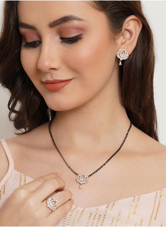 VOYLLA - Sparkling Essentials Gold Plated Floral Mangalsutra Set - Image 1