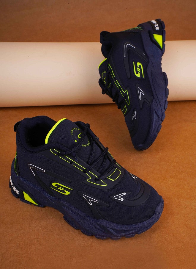 KATS Boys Textured Lightweight Memory Foam Insole Sneakers in Navy Blue - Image 1