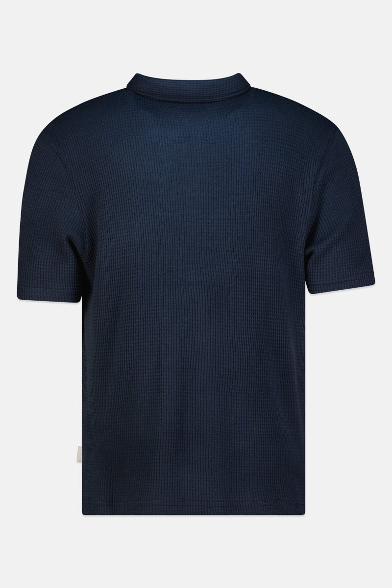 Rainforest Men Regular Fit Textured Short Sleeve Polo Shirt, Navy - Image 3