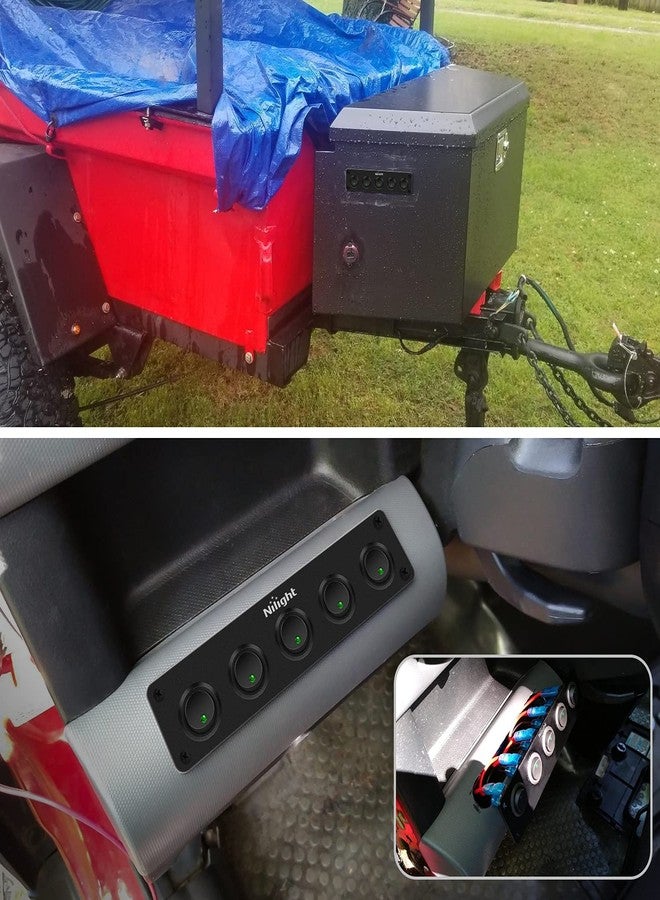 Nilight 5 Gang 3 Pin Rocker Switch Panel 20A Waterproof On Off 12V Green Toggle for Cars Trucks Boats - Image 5