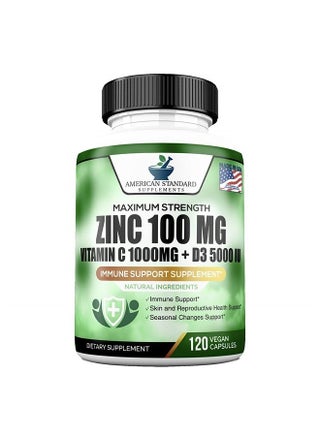 Zinc 100mg, Vitamin C 1000mg, Vitamin D 5000IU per Serving, Immune Support for Adults, Immune System Booster Supplements, Non GMO, No Filler, No Stearate, 120 Vegan Capsules, 60 Day Supply - pzsku/Z13BCC5638094D6346A72Z/45/_/1687908686/711e0504-4772-4829-81f0-d25942e6946f
