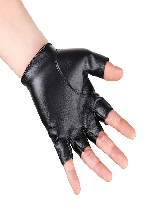 جيسن قفازات جيسن الرجالية بدون أصابع بتصميم ستيمبانك، مصنوعة من الجلد الصناعي الأسود، قفازات راكبي الدراجات النارية، نصف أصبع، إكسسوارات أزياء بانك - Image 3