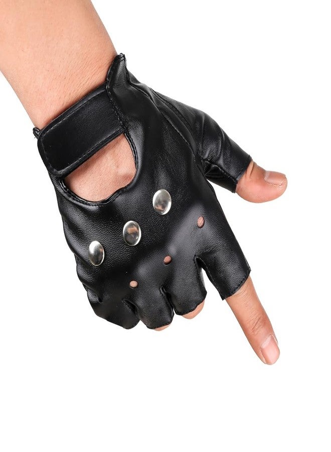 جيسن قفازات جيسن الرجالية بدون أصابع بتصميم ستيمبانك، مصنوعة من الجلد الصناعي الأسود، قفازات راكبي الدراجات النارية، نصف أصبع، إكسسوارات أزياء بانك - Image 2